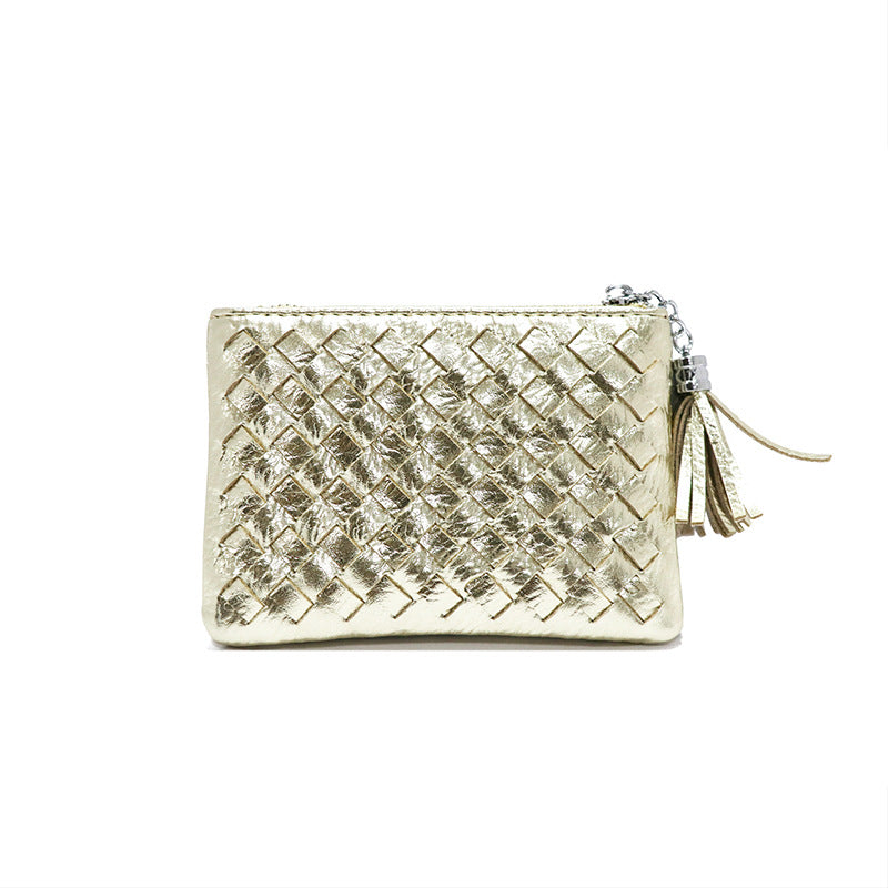 包包2025新款简约韩版女包拉链手拿包流苏迷你编织零钱包钥匙卡包