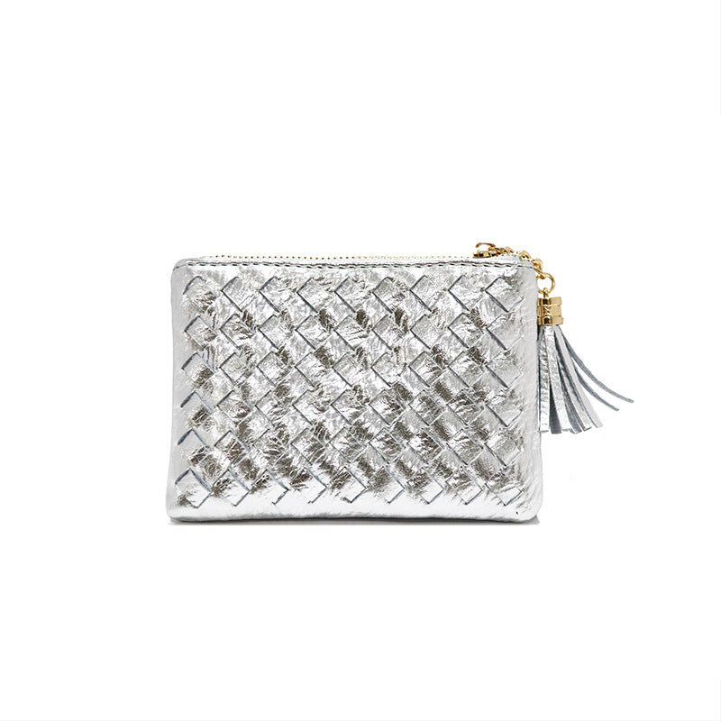 包包2025新款简约韩版女包拉链手拿包流苏迷你编织零钱包钥匙卡包