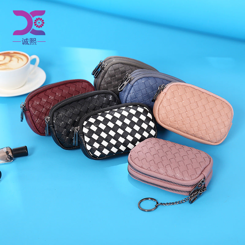 零钱包2024新款钱包女手工编织多隔层卡包方便收纳钥匙包