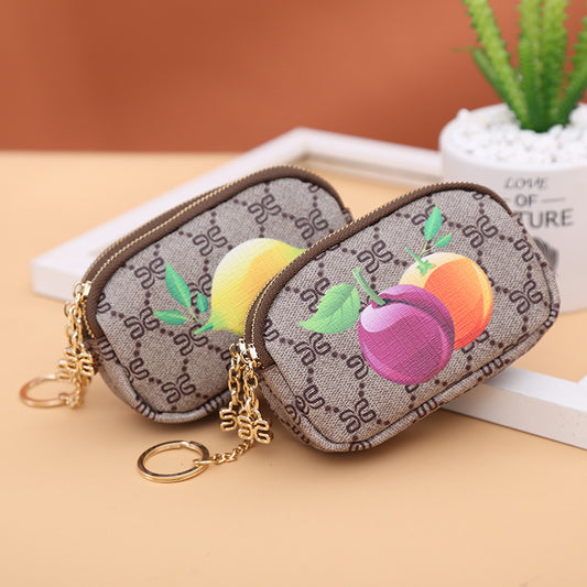 2025跨境短款钱包 女韩版水果印花小钱夹方形拉链钱夹女士零钱包