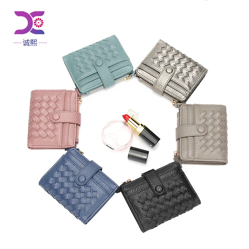 2025新款韩版手拿女包简约高级手工编织卡包短款女士钱包一件代发
