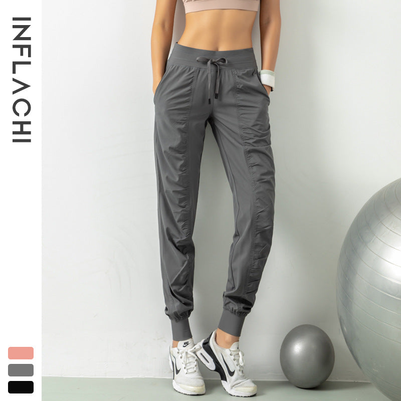 透气宽松运动裤女士显瘦跑步训练瑜伽健身裤九分口袋休闲束脚卫裤