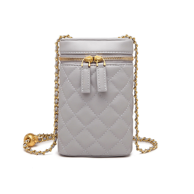 小香风包包女包韩版菱格小金球链条单肩斜挎包时尚百搭长款手机包