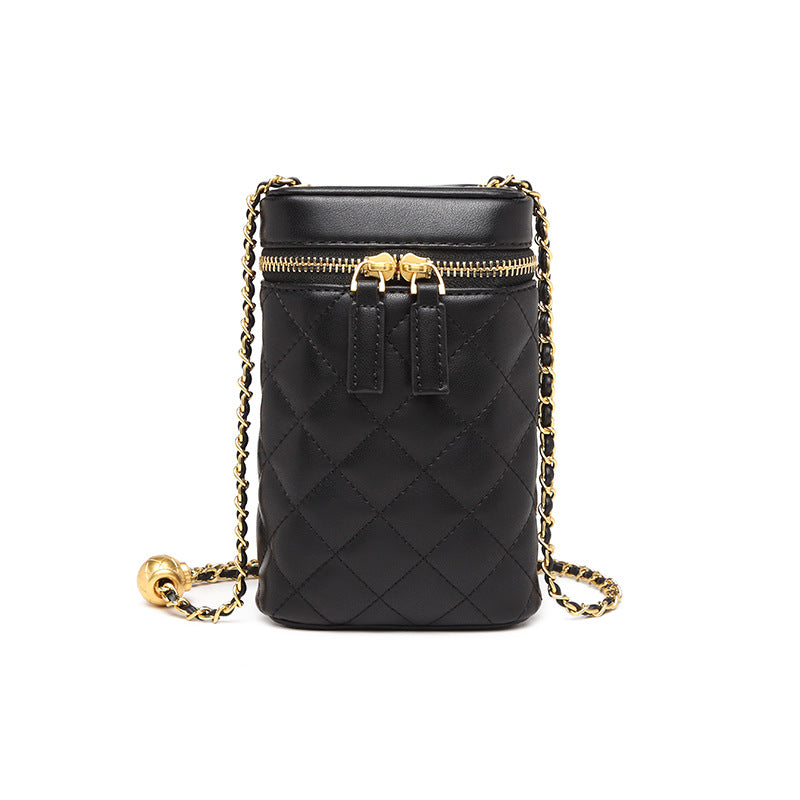 小香风包包女包韩版菱格小金球链条单肩斜挎包时尚百搭长款手机包