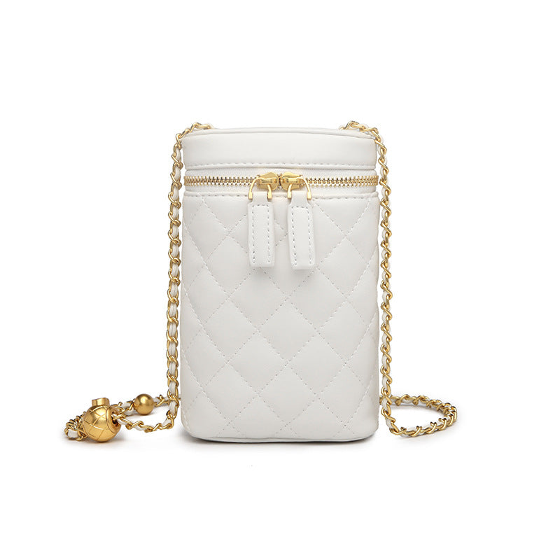 小香风包包女包韩版菱格小金球链条单肩斜挎包时尚百搭长款手机包