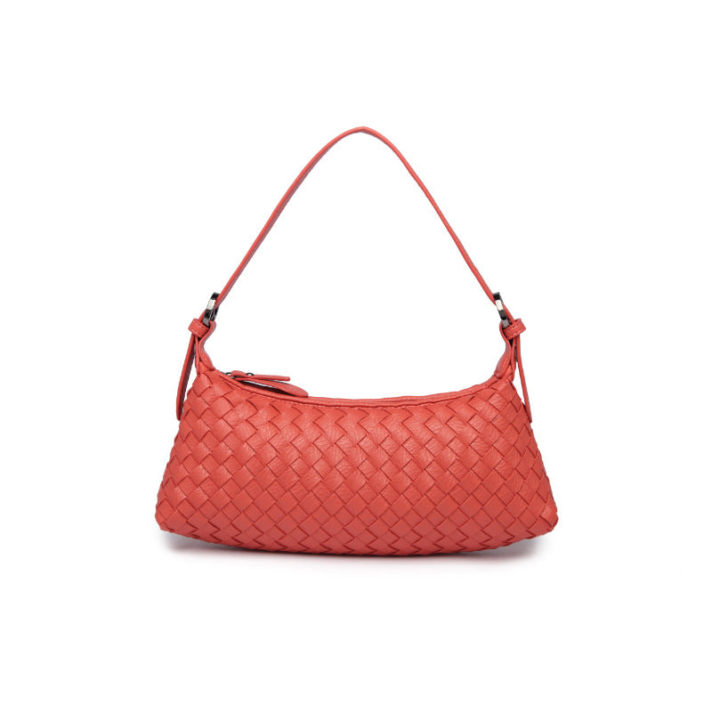 简约百搭手工编织包纯色单肩腋下包时尚潮流法棍包女士斜跨饺子包