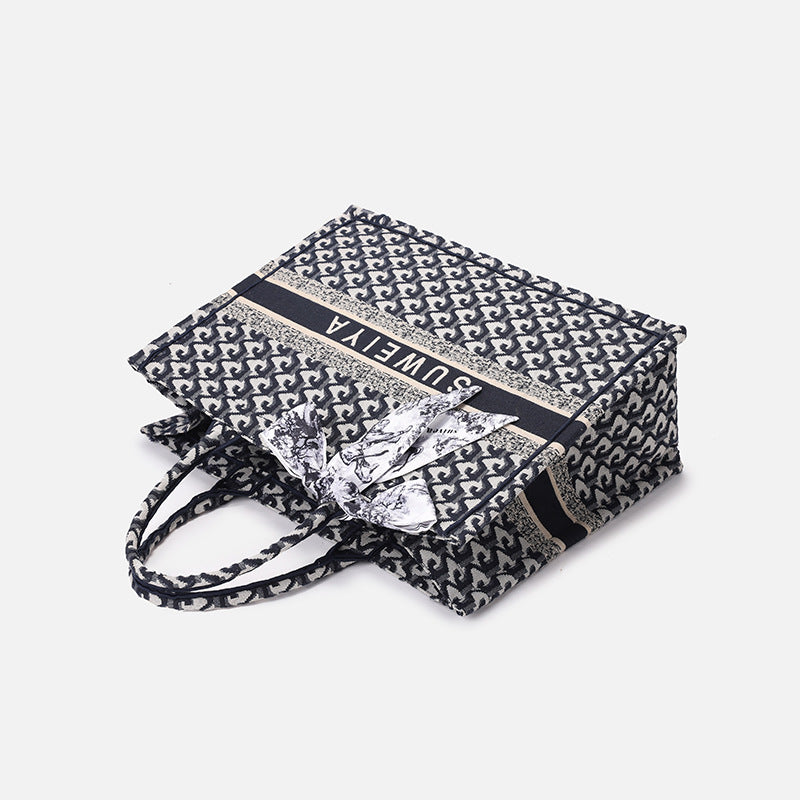 厂家定制棉麻刺绣针织托特包高级感大容量通勤手提包休闲风文件包