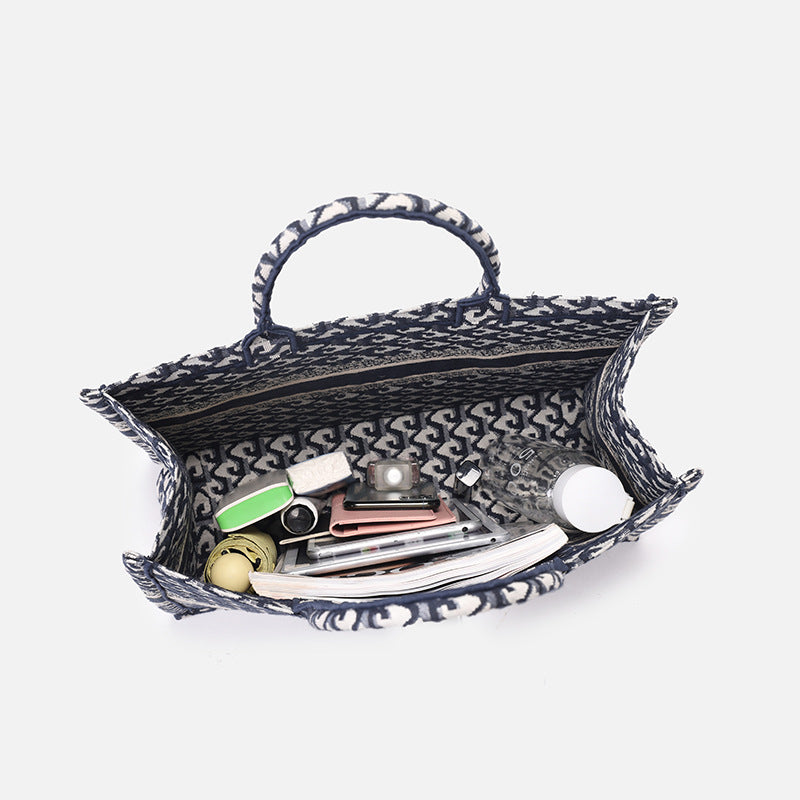 厂家定制棉麻刺绣针织托特包高级感大容量通勤手提包休闲风文件包