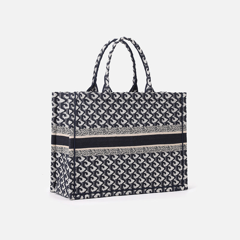 厂家定制棉麻刺绣针织托特包高级感大容量通勤手提包休闲风文件包