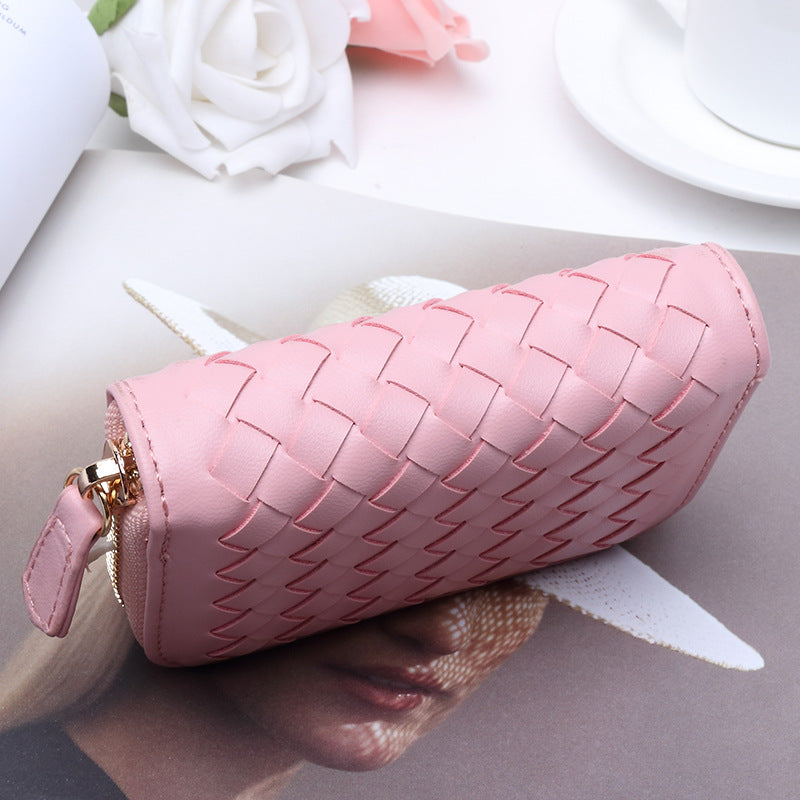 2025新款时尚零钱包卡包女手工编织多隔层多卡位银行卡卡包收纳包