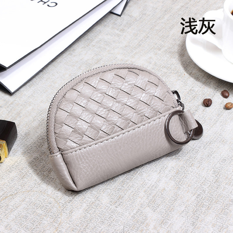 2025新款女包手工编织女钱包简约零钱包钱夹PU皮革小拉链化妆包包