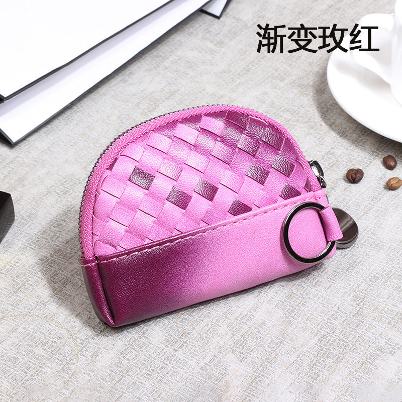 2025新款女包手工编织女钱包简约零钱包钱夹PU皮革小拉链化妆包包