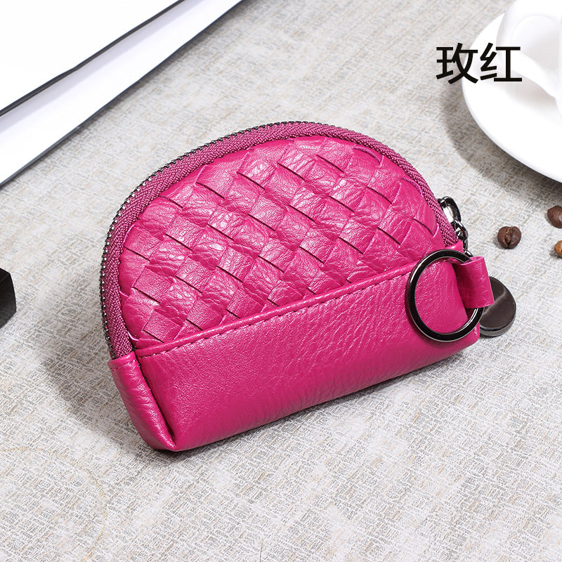 2025新款女包手工编织女钱包简约零钱包钱夹PU皮革小拉链化妆包包