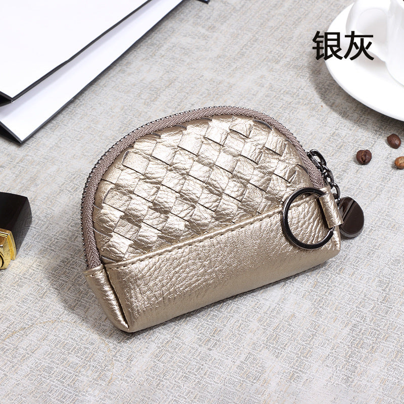 2025新款女包手工编织女钱包简约零钱包钱夹PU皮革小拉链化妆包包