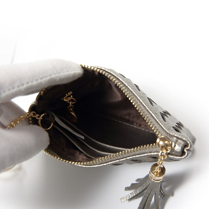 包包2025新款简约韩版女包拉链手拿包流苏迷你编织零钱包钥匙卡包