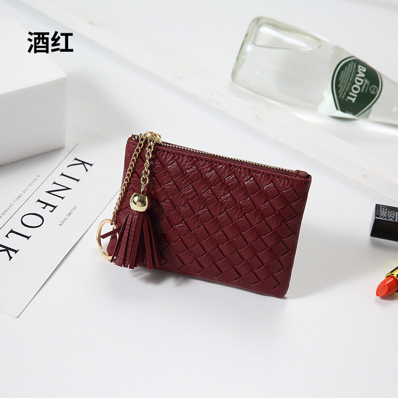 包包2025新款简约韩版女包拉链手拿包流苏迷你编织零钱包钥匙卡包