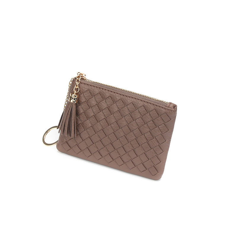 包包2025新款简约韩版女包拉链手拿包流苏迷你编织零钱包钥匙卡包