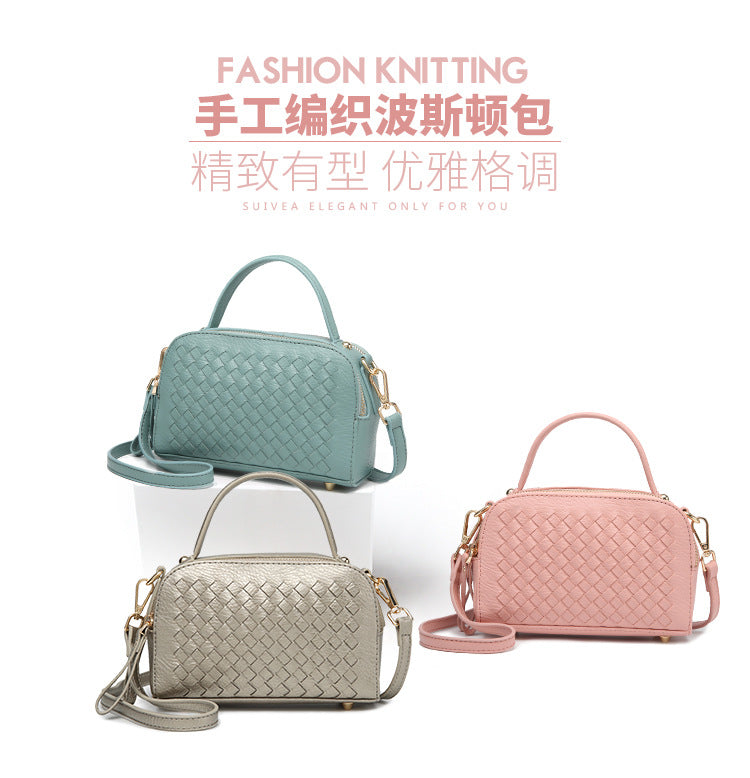 秋冬百搭编织波士顿包单肩手提斜挎2023新款休闲大容量双拉枕头包