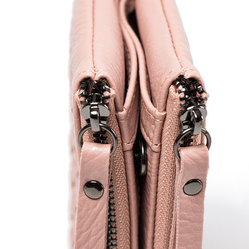 2024新款韩版时尚超薄双拉链搭两折编织女士短款钱包皮夹包