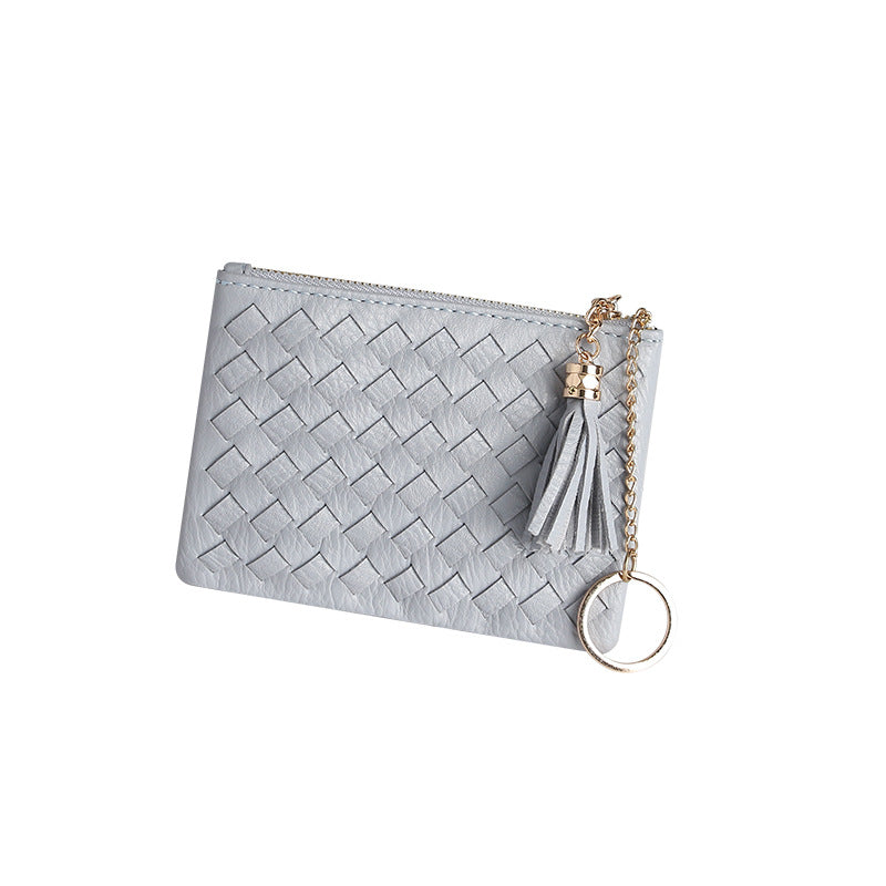 包包2025新款简约韩版女包拉链手拿包流苏迷你编织零钱包钥匙卡包