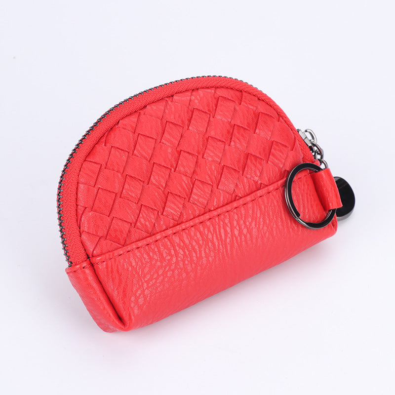 2025新款女包手工编织女钱包简约零钱包钱夹PU皮革小拉链化妆包包