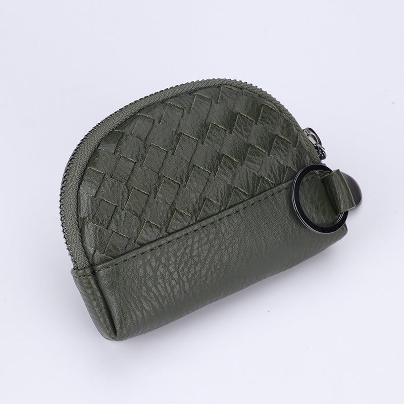 2025新款女包手工编织女钱包简约零钱包钱夹PU皮革小拉链化妆包包