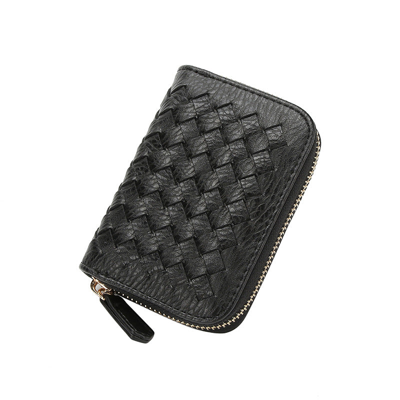 2025新款时尚零钱包卡包女手工编织多隔层多卡位银行卡卡包收纳包