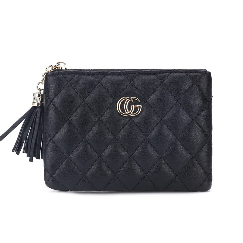 钱包女 2024新款韩版时尚短款菱格流苏手拿包零钱包 卡包一件代发