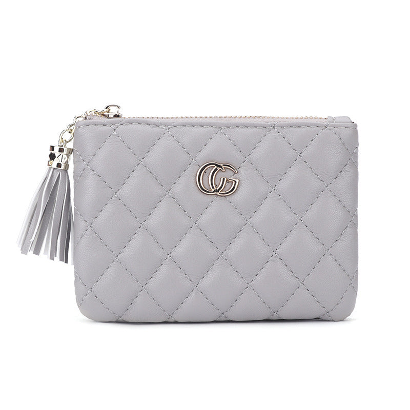 钱包女 2024新款韩版时尚短款菱格流苏手拿包零钱包 卡包一件代发