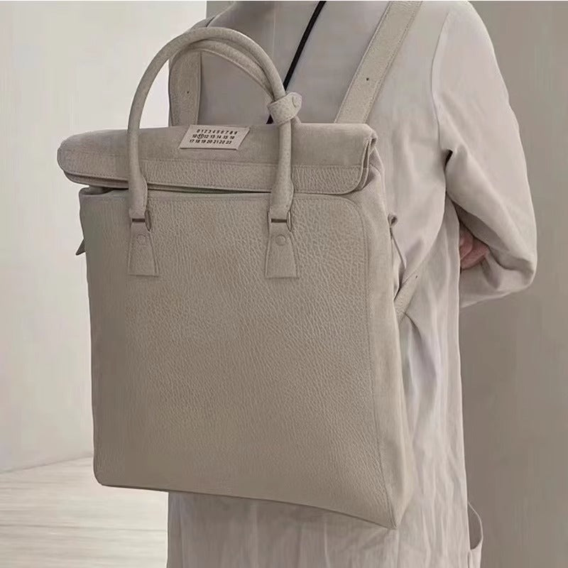 马吉LaMM6多功能5AC通勤包皮拼帆布大容量休闲单肩斜挎双肩电脑包