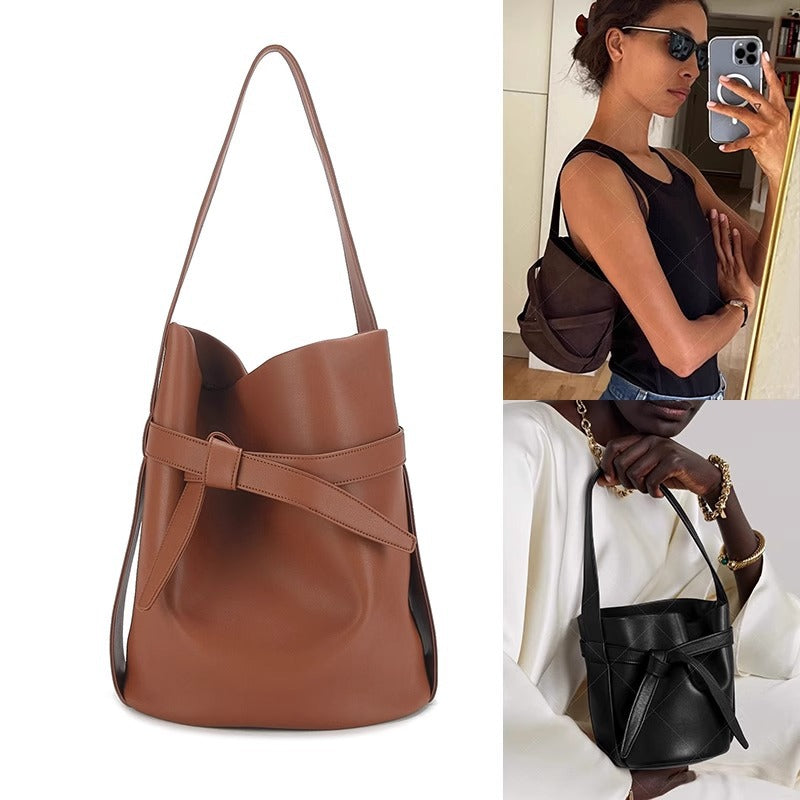 大牌女包蝴蝶结水桶包抽绳手提包打结束口简约通勤大容量托特包