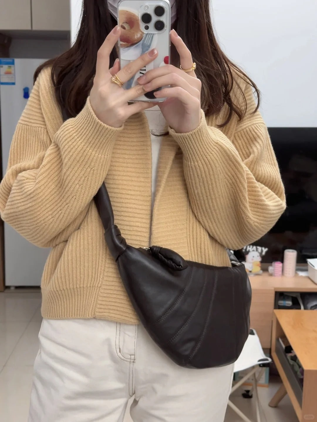 中号牛角包可颂包中性大容量慵懒流浪包斜挎包 直播一件代发批发