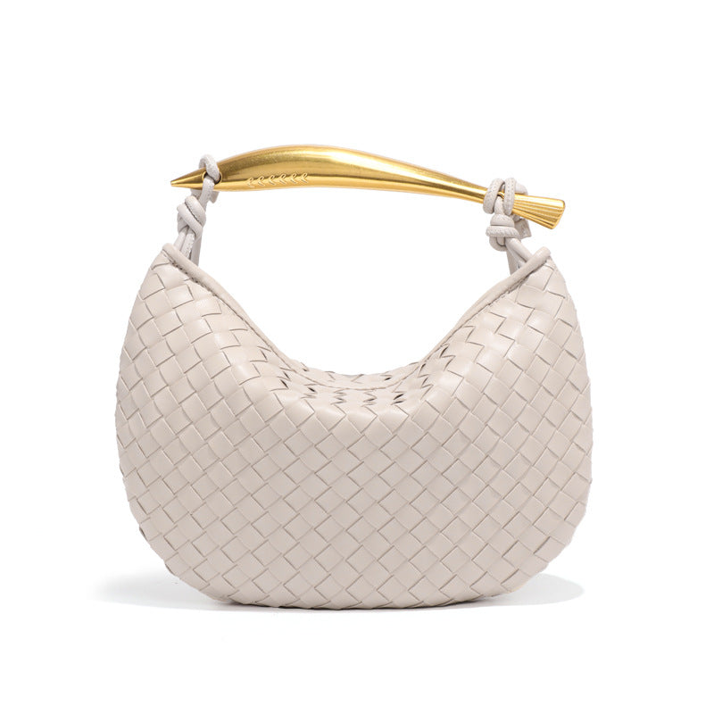 外贸新品纯色饺子包手工编织包半月沙丁鱼手提包休闲单肩斜挎女包