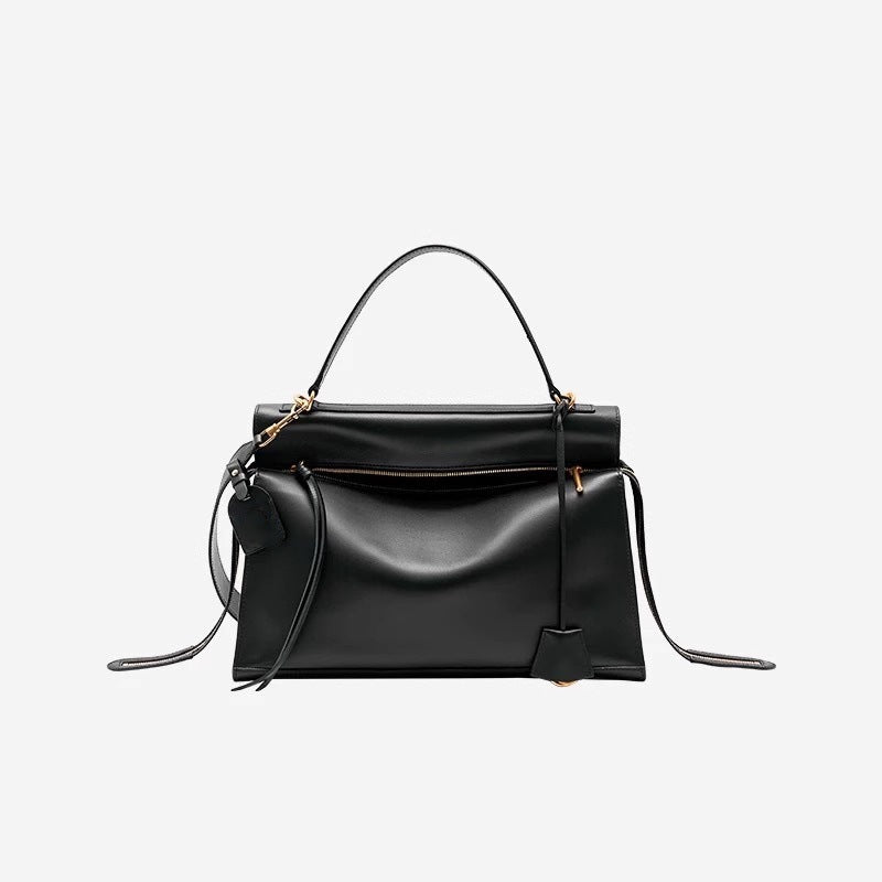 韩版复古R66系列真皮轻奢手提饭盒包单肩斜挎盒子包包女一件代发