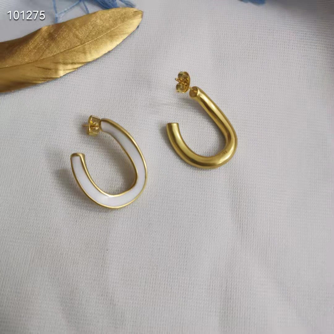 赛家21新款不规则U形耳钉女高级感气质CELI风铜镀金珐琅滴油耳环