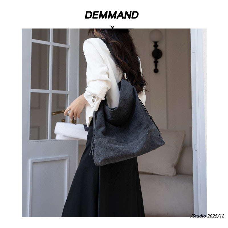 2025春夏新款网红同款时尚百搭帆布托特极简灰色设计单肩包包大包