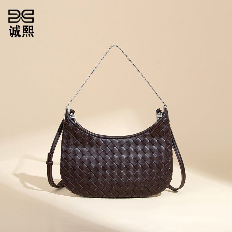 新款2025高级感单肩腋下女包质感潮流纯色编织包小众单肩斜跨包包