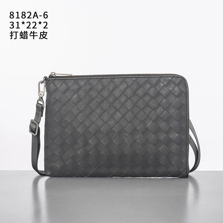 X&BV编织男包手拿包真皮大容量休闲男士手包多功能单肩斜挎包时尚