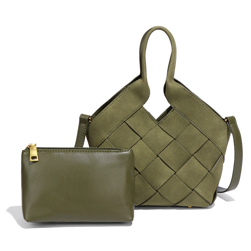 时尚磨砂高级感手拎单肩女包小众手工编织包包简约潮流子母斜挎包