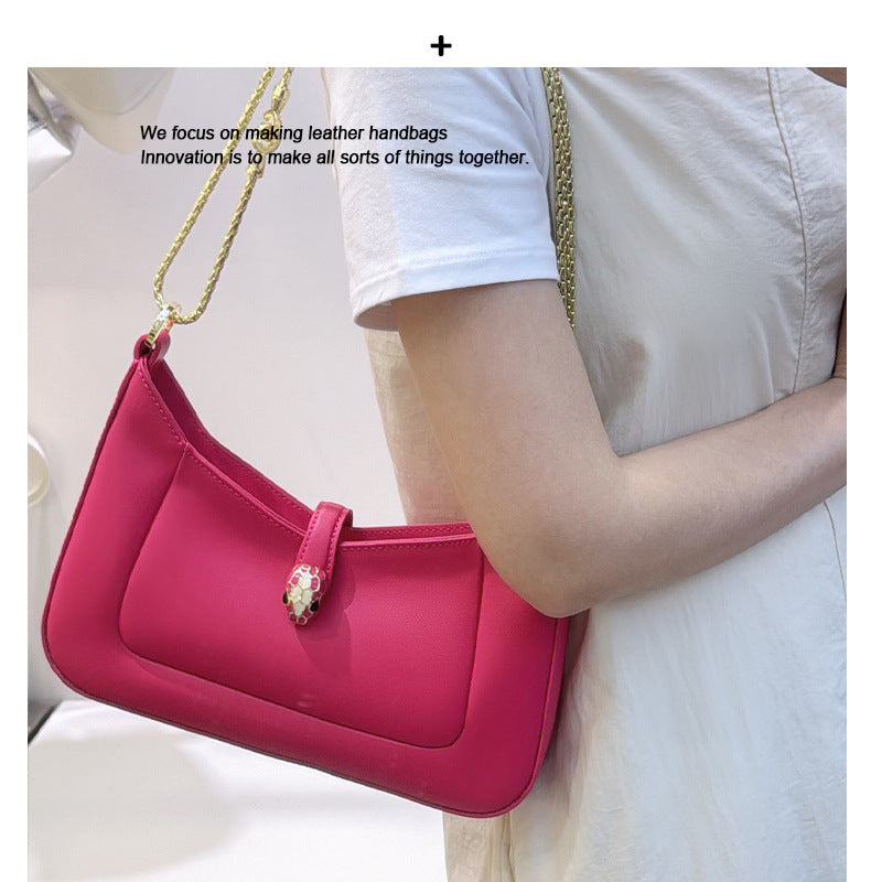 新款24潮流女包小牛皮手提单肩包蛇眼斜挎包蛇骨链条腋下包包福袋