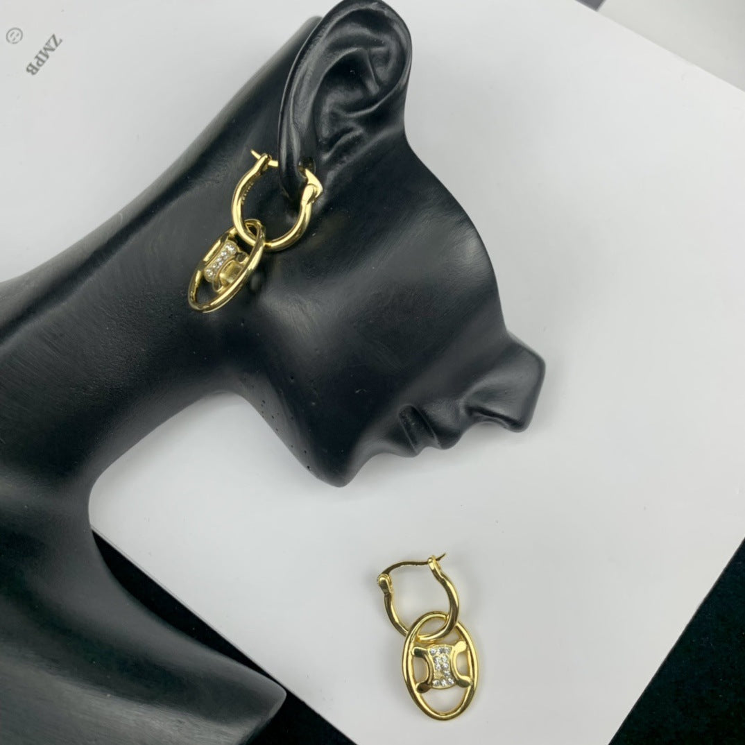 CEL风22新款镂空凯旋门耳环女高级感气质镶钻可拆卸双环圆圈耳饰