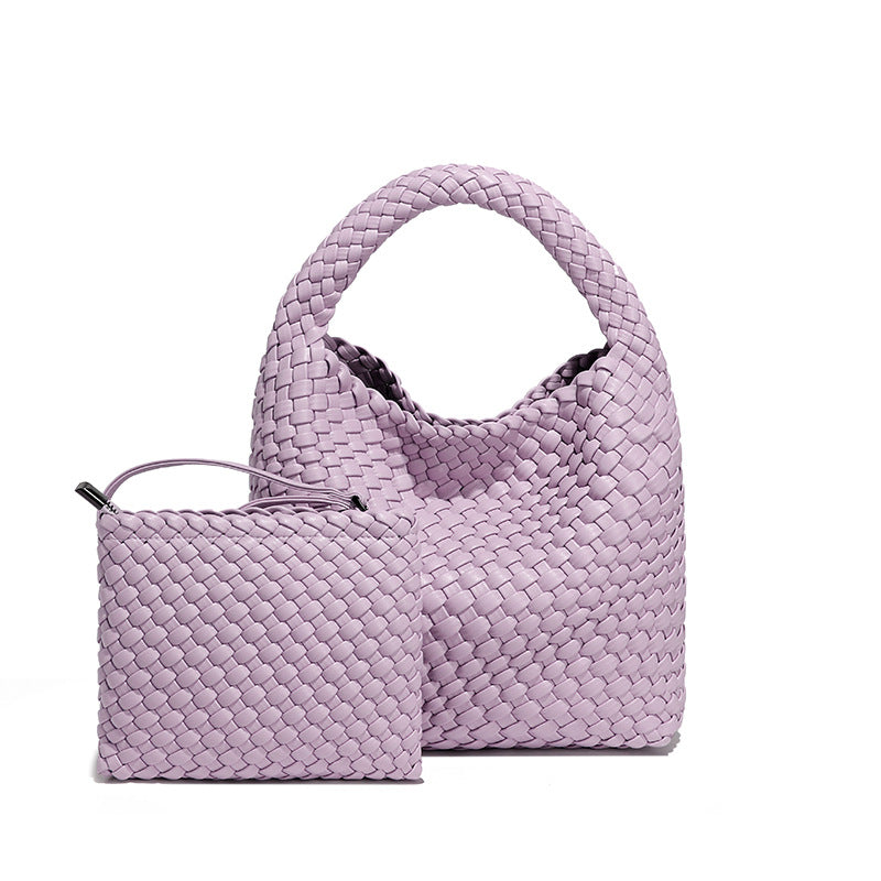 韩版时尚编织子母包纯色百搭简约手提包新款轻奢小众单肩斜挎女包