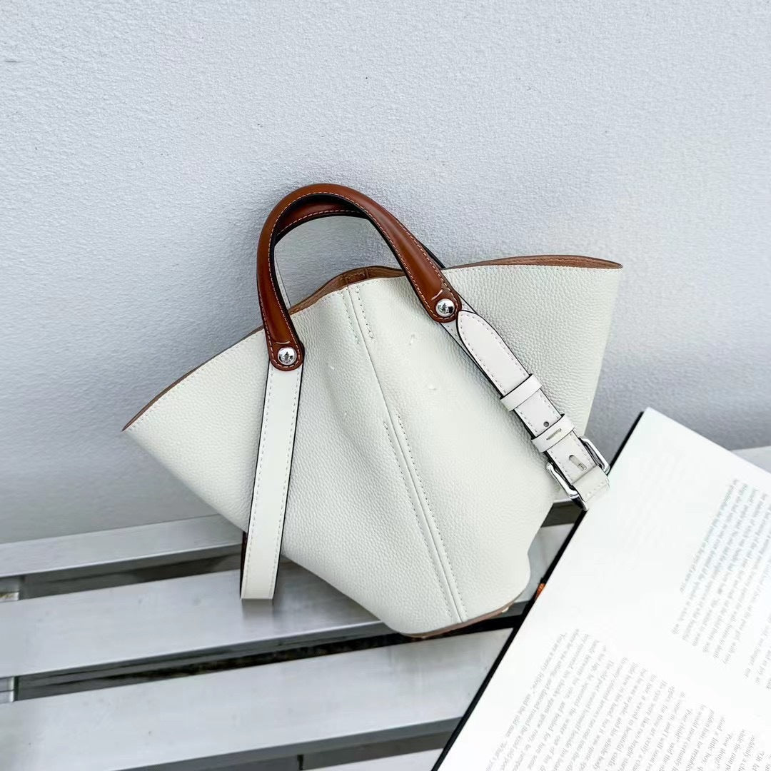 2025新款外贸女包牛皮手提包扇形菜篮子小众大容量手拎购物托特包