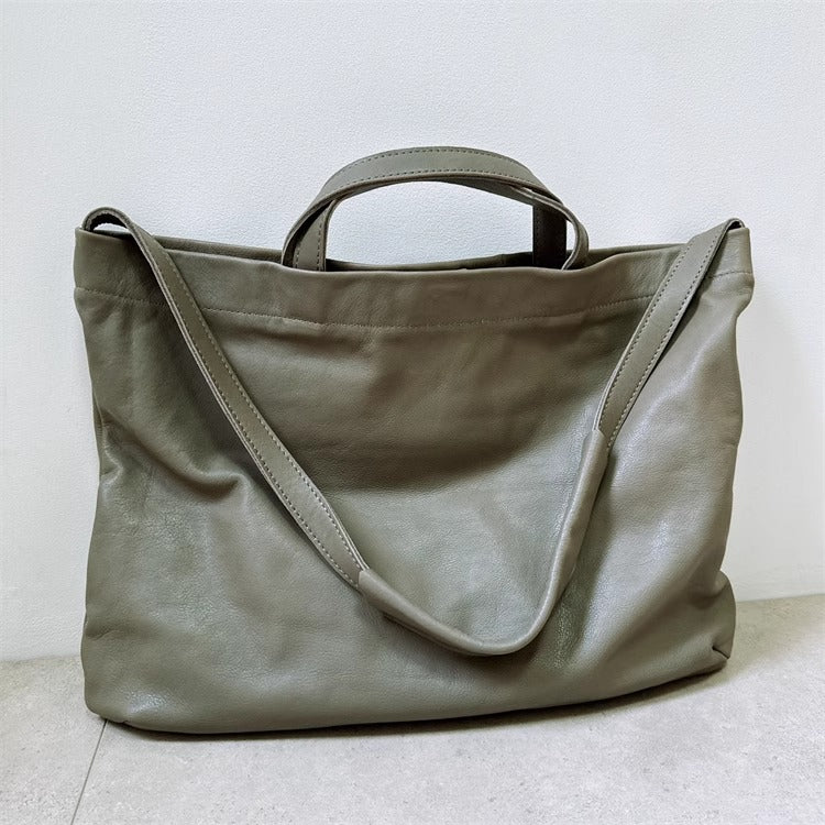 慵懒风头层牛皮大包女托特软皮单肩包女包手提购物袋日系复古直播