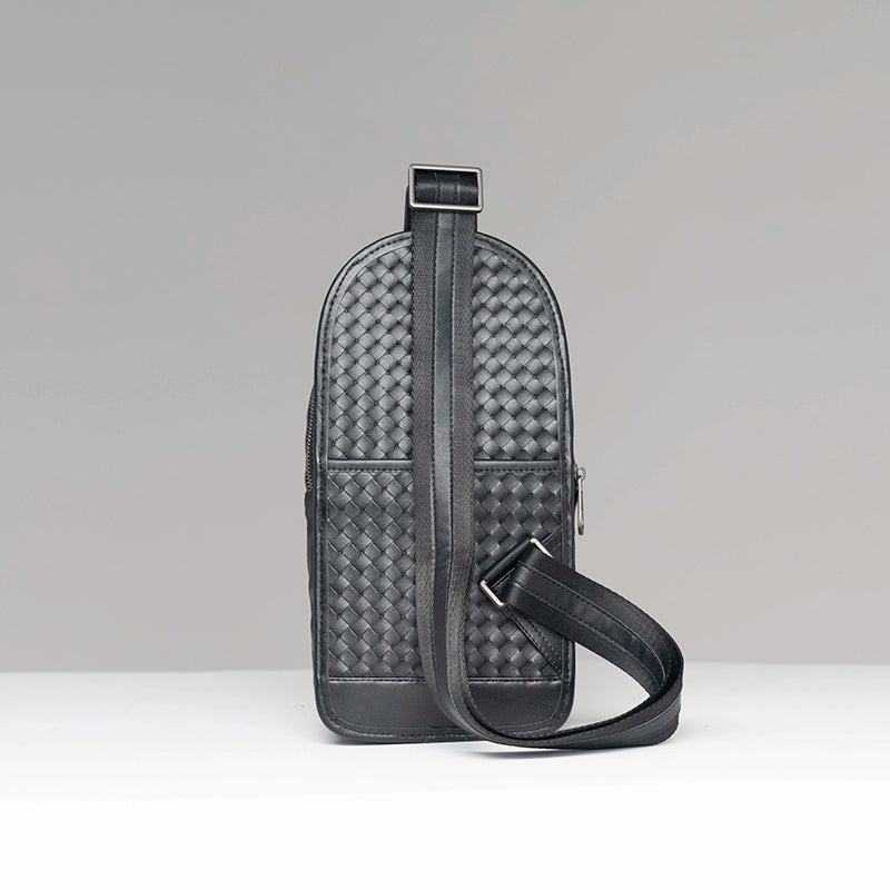 X&BV胸包男真皮休闲青年潮男背包编织单肩斜挎包男士新款多功能包