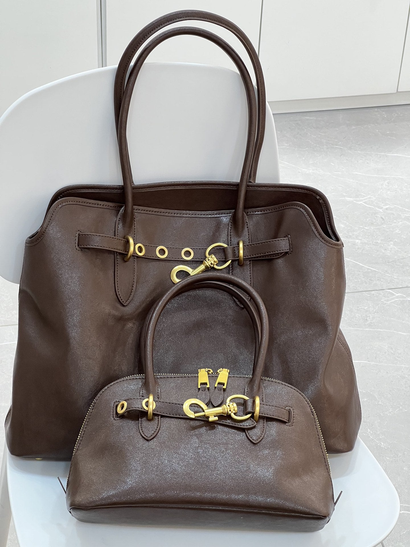 植鞣皮复古贝壳包女手提保龄球包包高级感真牛皮单肩斜挎波士顿包