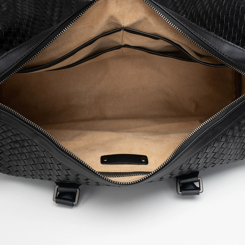 X&BV男士手提旅行包真皮大容量商务编织单肩斜挎包健身短途行李包