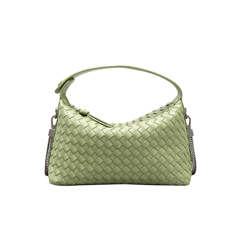 批发定制logo编织单肩包大容量手拎饭盒包质感纯色链条斜挎饺子包