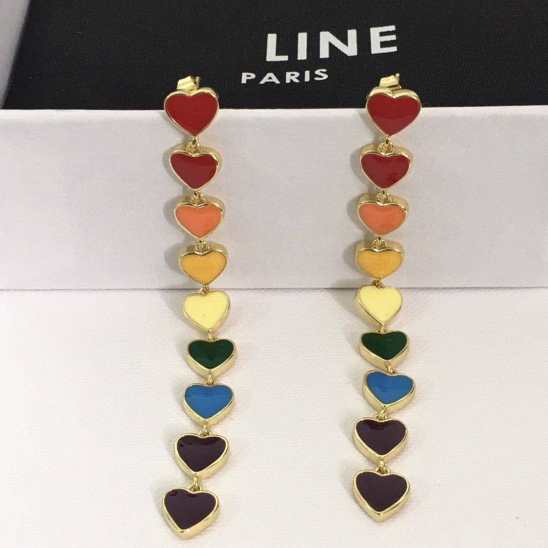 赛林新款桃心耳钉彩虹糖果色红色金珐琅耳坠滴釉渐变爱心气质耳环