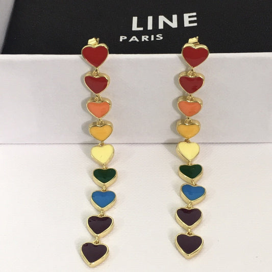 赛林新款桃心耳钉彩虹糖果色红色金珐琅耳坠滴釉渐变爱心气质耳环